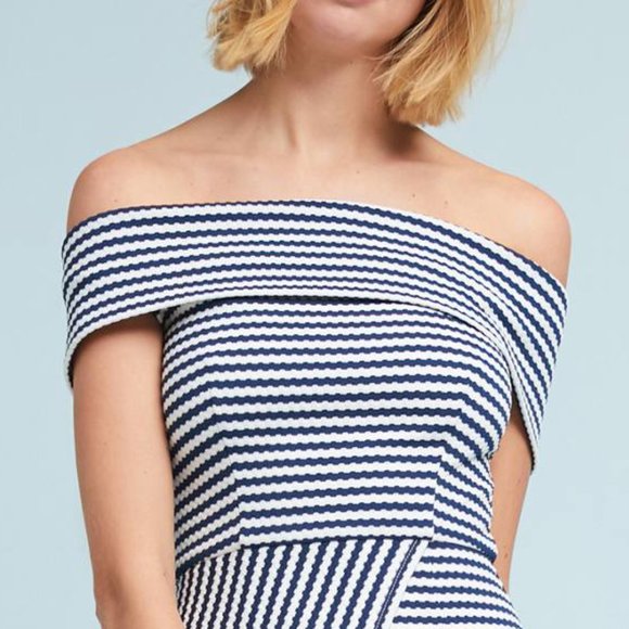 HTF Anthropologie Flamenco Off-The-Shoulder Striped Dress - Picture 4 of 6
